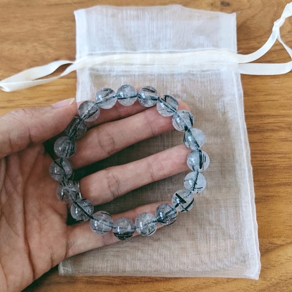 Black Tourmaline in Quartz Bracelet 🖤🤍